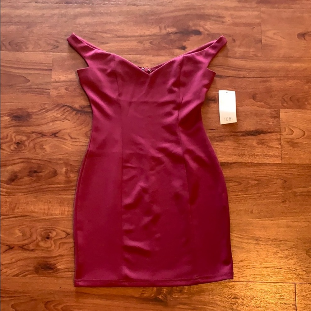 Deep magenta off the shoulder mini dress